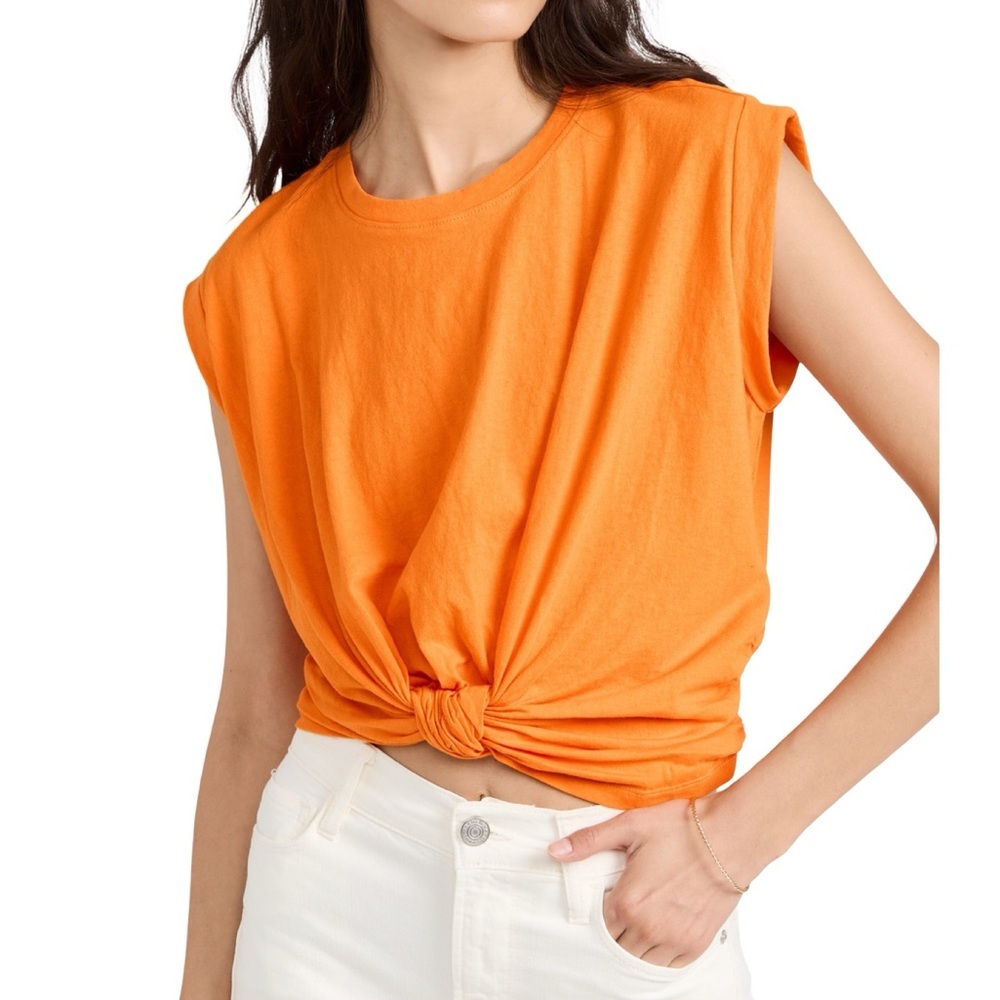 Frame Muscle Tee Shirt Womens Size XS Knotted Tie Front Orange Nectarine Tshirt